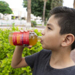 Niño en Parque Tomando Kombucha